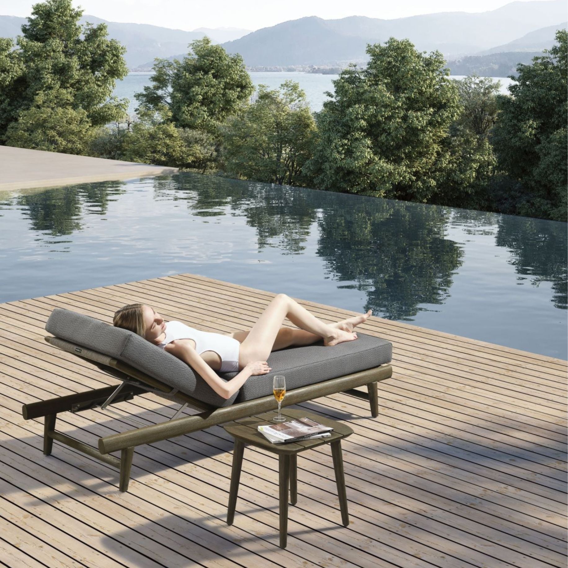 LEO Luxus Gartenliege inkl. Beistelltisch